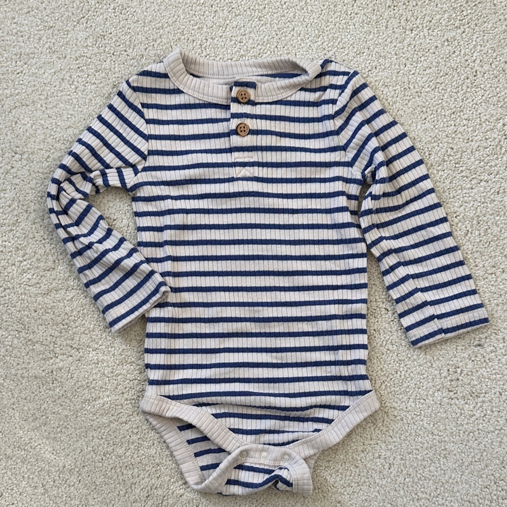 Cat & Jack Navy and Cream Ribbed Long-Sleeve One-Piece